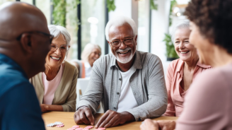 elderly group playing dominos