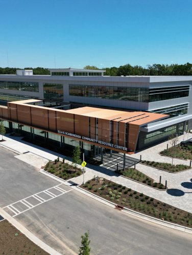 Drone shot of the Ella B. Scarborough Community Resource Center