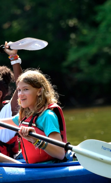 Two girls canoeing