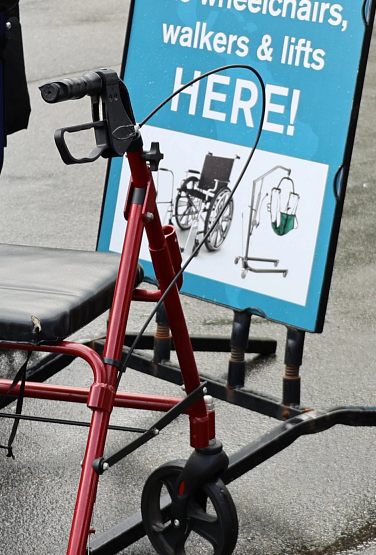 A wheelchair being donated at Compost Central.